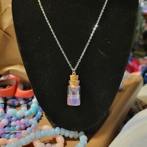#1 Charm Glass Vial W/ Bi Resin Pendant Necklace on Silver Tone Chain (18"-24")